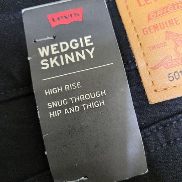 Levi's 501 High Rise Wedgie Skinny Button Fly Jeans Black Distressed Plus 24W - Picture 13 of 14